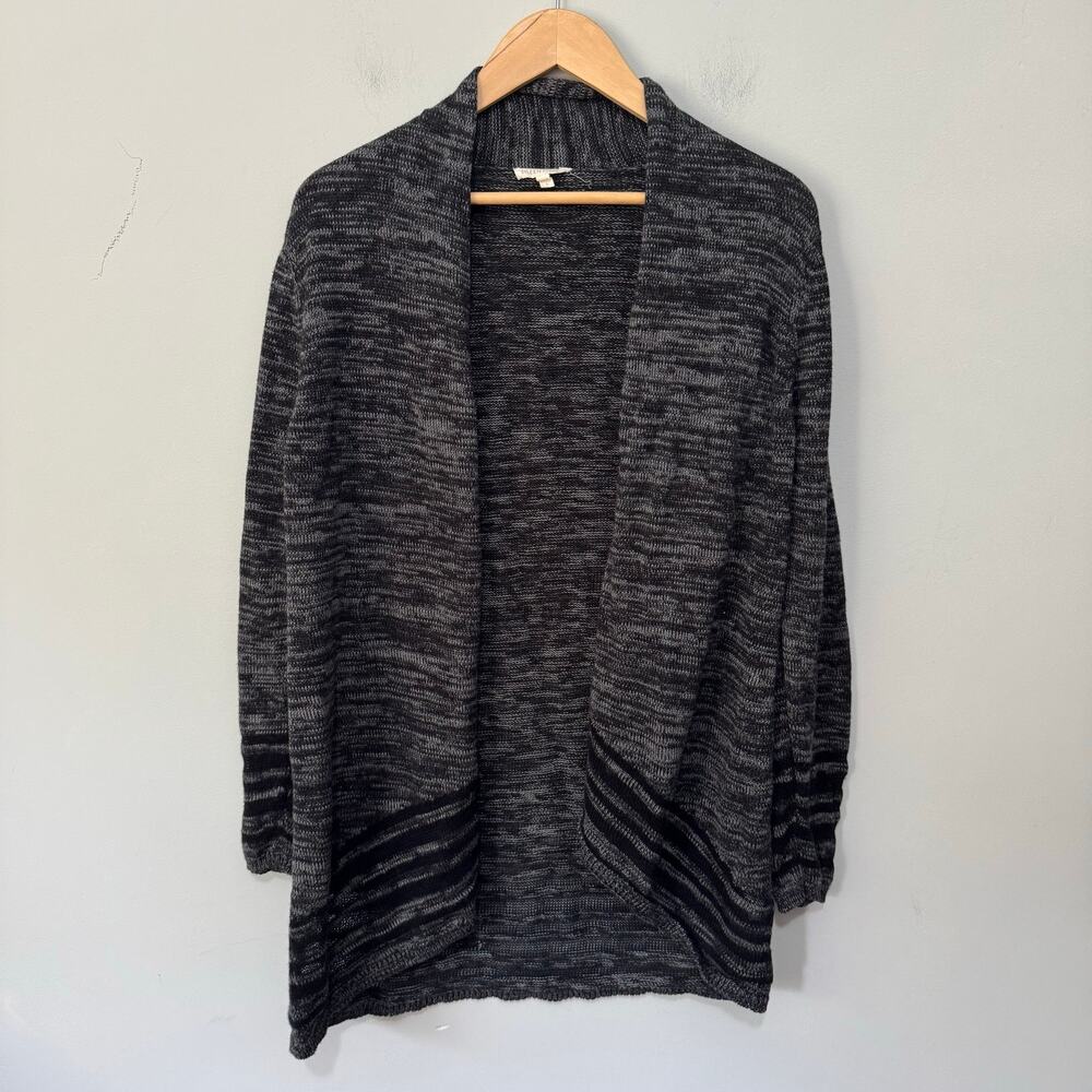 Eileen Fisher Sweater Womens Small Black Gray Space Dye Open Cardigan Lagenlook